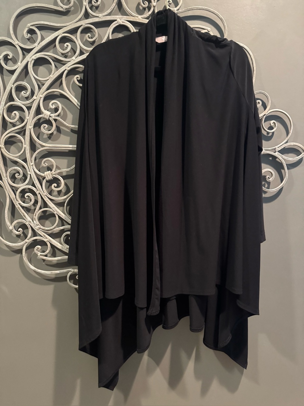 Women’s Black Draped Open Front Cardigan stretchy knit jacket Sz XL